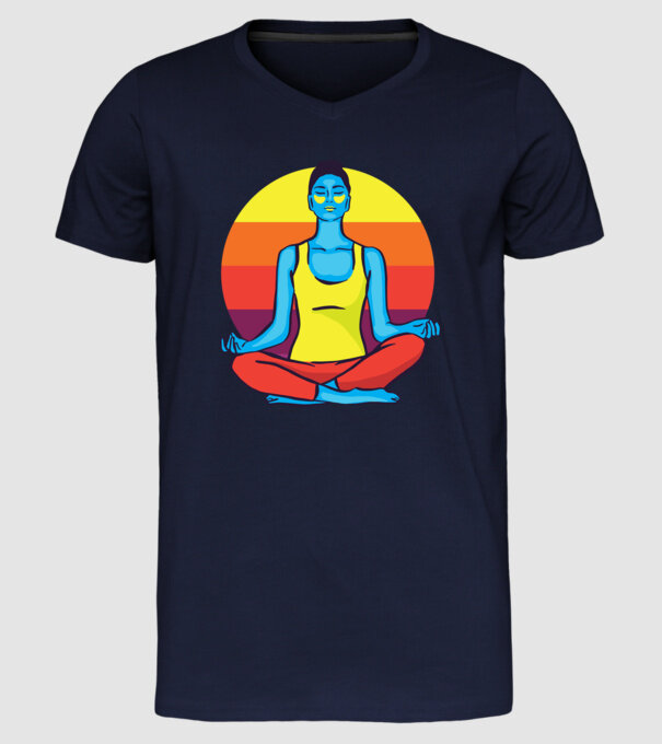 Yoga Meditație Retro model albastru închis pe tricou