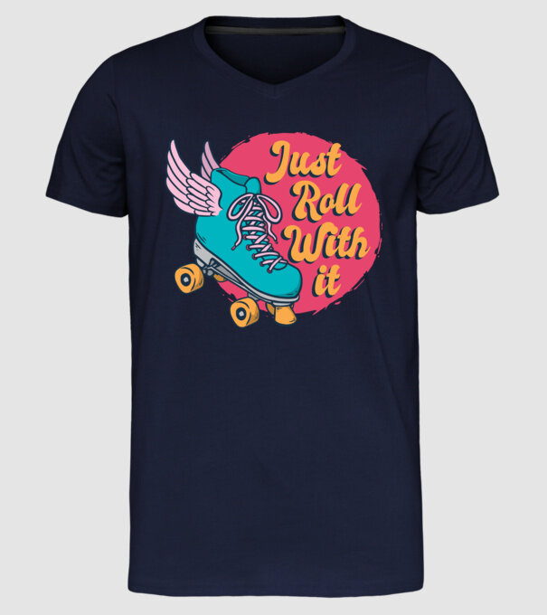Just Roll with it - patine cu rotile model albastru închis pe tricou