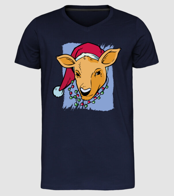 Cerb de Crăciun model albastru închis pe tricou