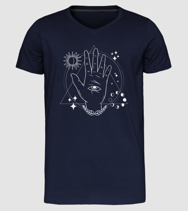 Mână Ochi atotvăzător model albastru închis pe tricou