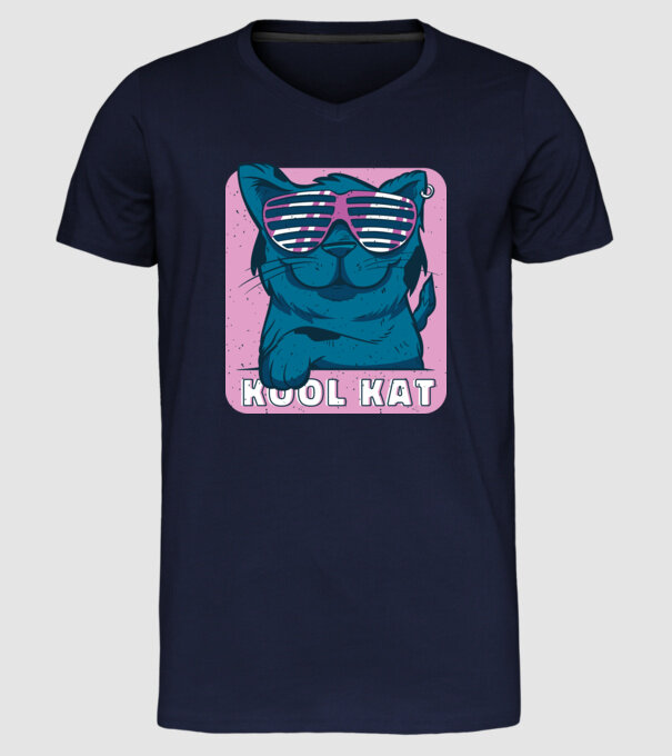 Kool Cat - Pisică Cool model albastru închis pe tricou