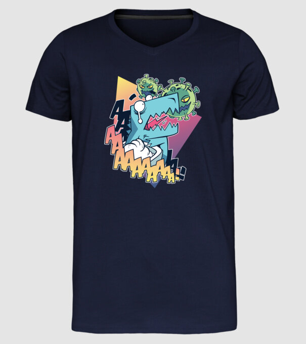 Covid Dino model albastru închis pe tricou