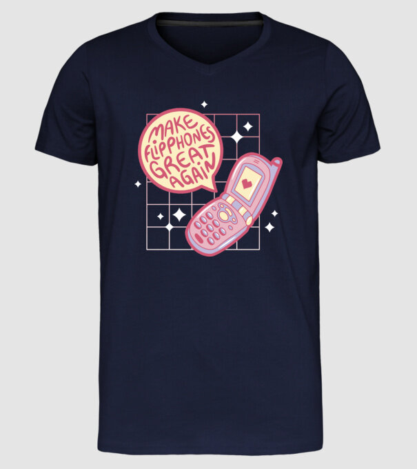 Make Flipphones Great Again Retro model albastru închis pe tricou
