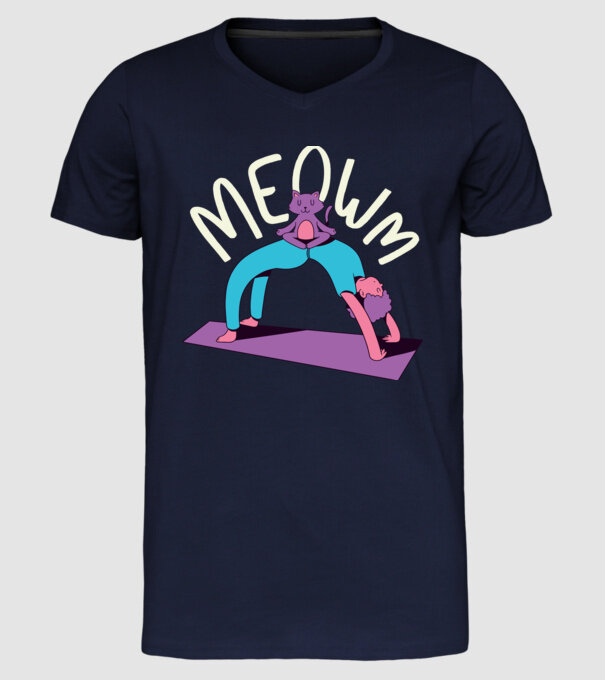 Meowm - Pisică Yoga model albastru închis pe tricou
