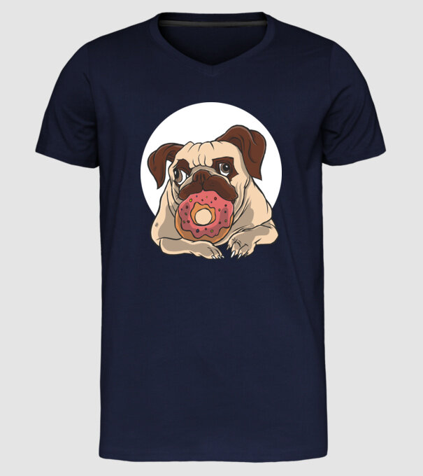 Mops cu gogoașă model albastru închis pe tricou