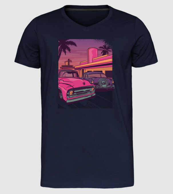 Old school California model albastru închis pe tricou