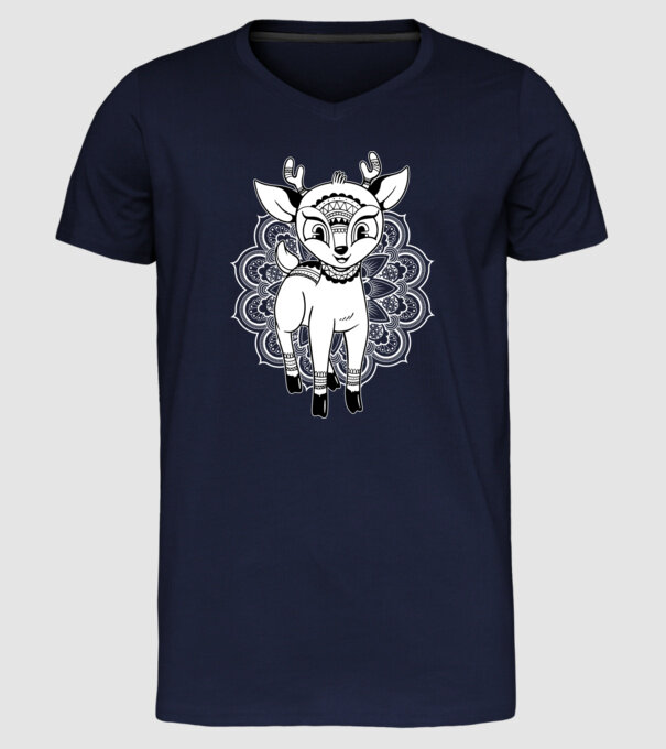 Mandala Căprioară model albastru închis pe tricou