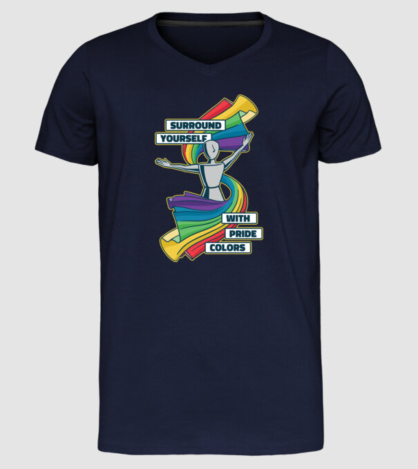 Pride cu curcubeu model albastru închis pe tricou