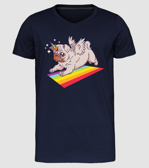 Pugicorn - mops unicorn model albastru închis pe tricou
