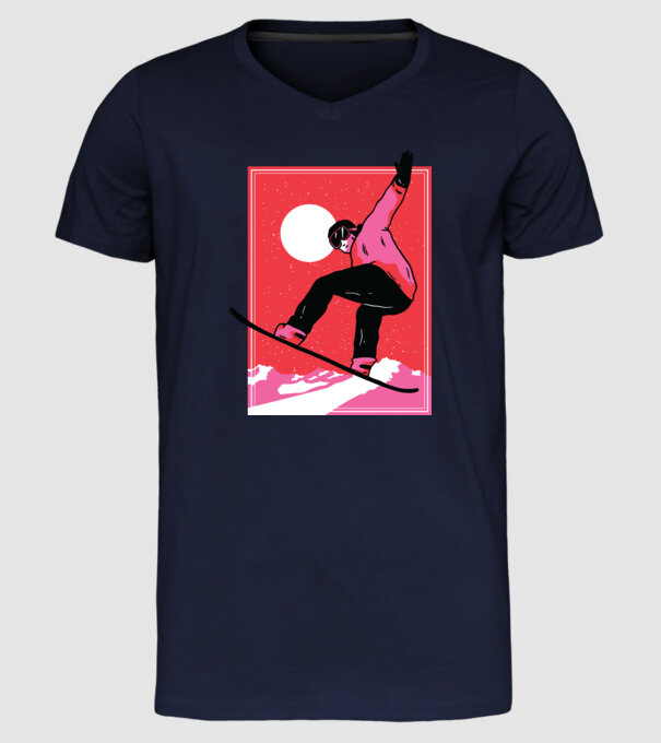 Snowboard poster model albastru închis pe tricou