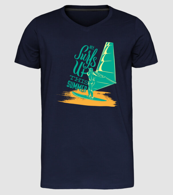 Surfs up this summer model albastru închis pe tricou