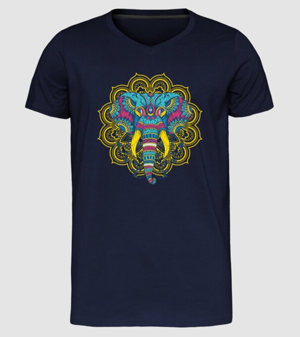 Elefant Mandala Colorat model albastru închis pe tricou