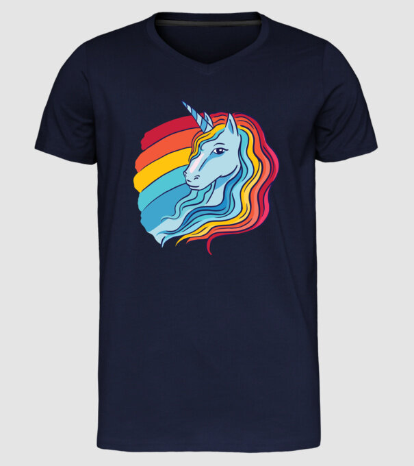 Unicorn cu Curcubeu model albastru închis pe tricou