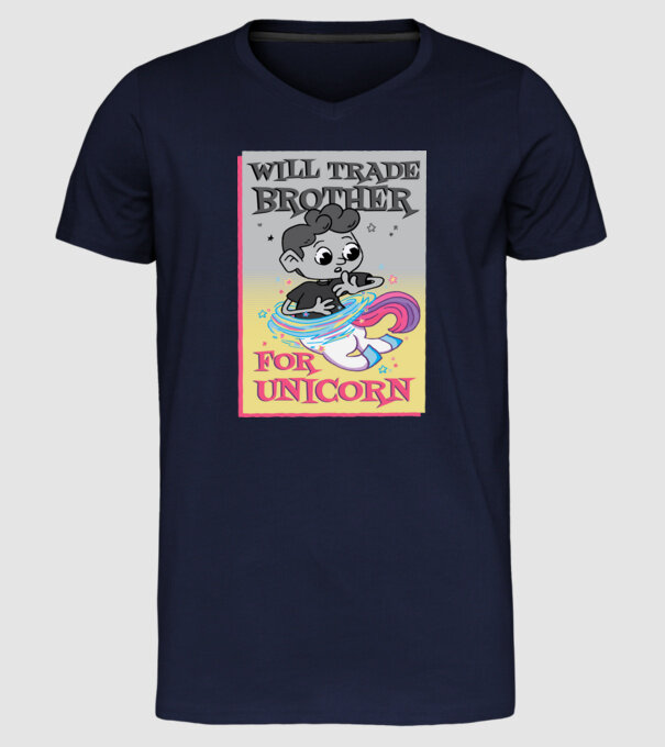 Îl ofer la schimb pe fratele meu pentru un unicorn model albastru închis pe tricou