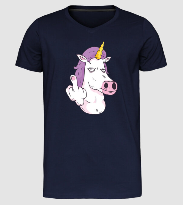 Unicorn arată degetul model albastru închis pe tricou