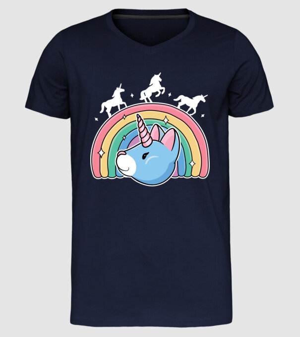 Pisică Unicorn model albastru închis pe tricou