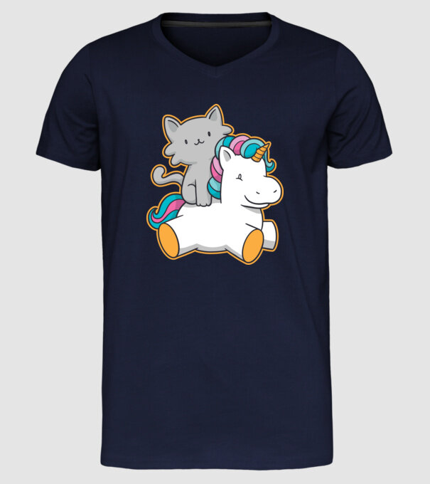 Unicorn Cu pisică model albastru închis pe tricou
