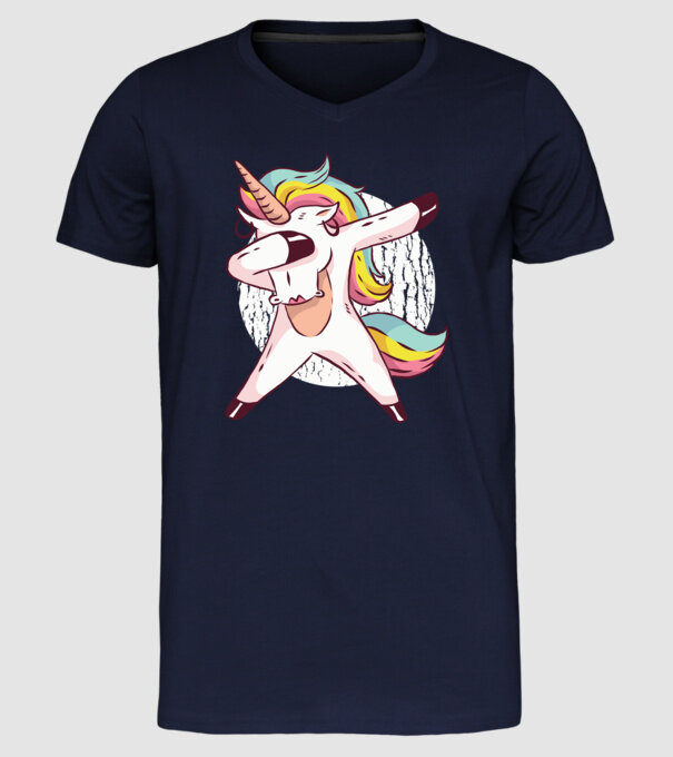 Unicorn DAB model albastru închis pe tricou