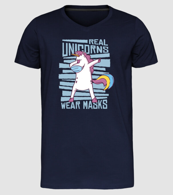 Unicorn DAB Mască model albastru închis pe tricou