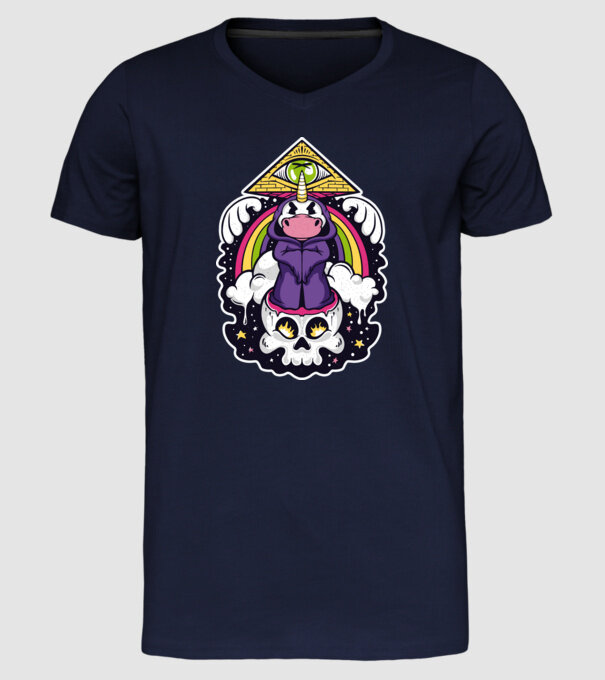 Unicorn Illuminati model albastru închis pe tricou