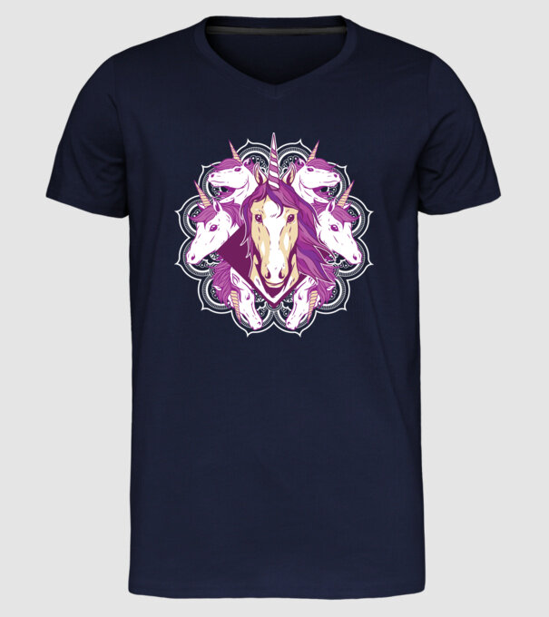 Unicorn Mandala model albastru închis pe tricou