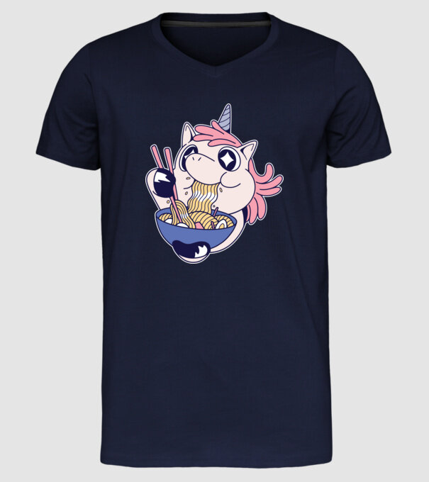 Unicorn Ramen model albastru închis pe tricou