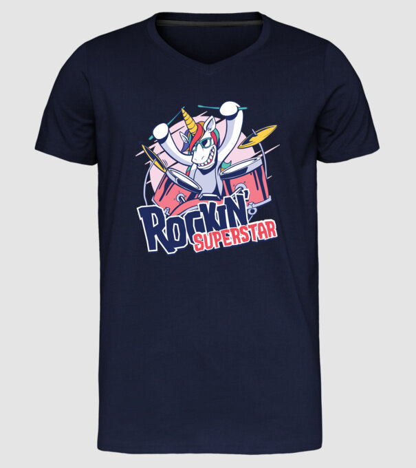 Unicorn Star rock model albastru închis pe tricou