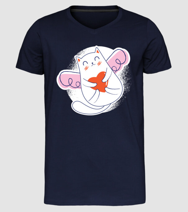 Pisică Valentin model albastru închis pe tricou