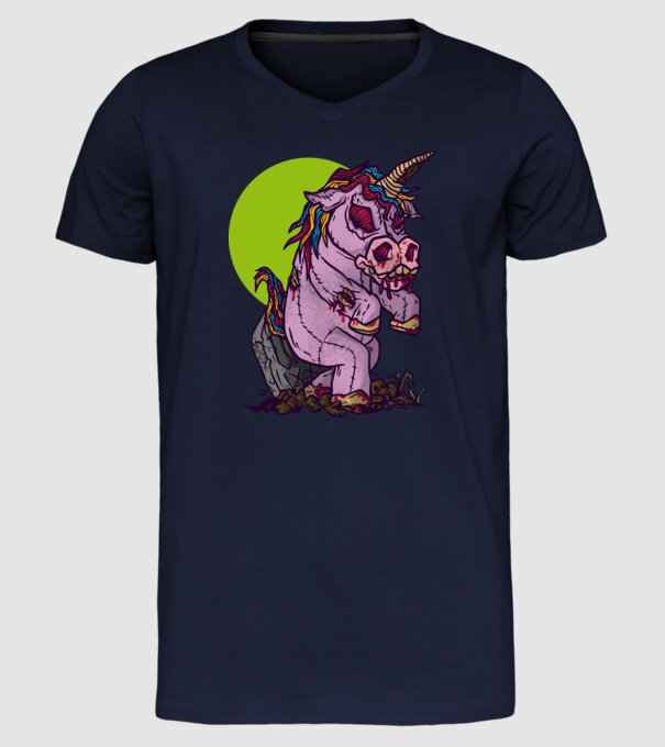 Zombie unicorn model albastru închis pe tricou