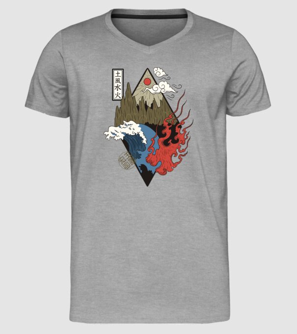 4 Elemente - Foc, Apă, Pământ, Aer model gri pe tricou