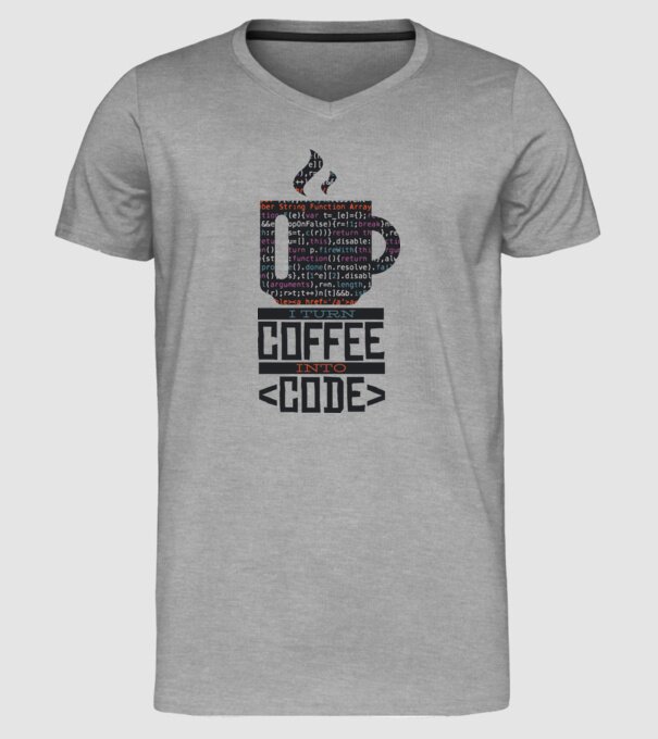 Transform cafeaua în cod - tricou programator model gri pe tricou