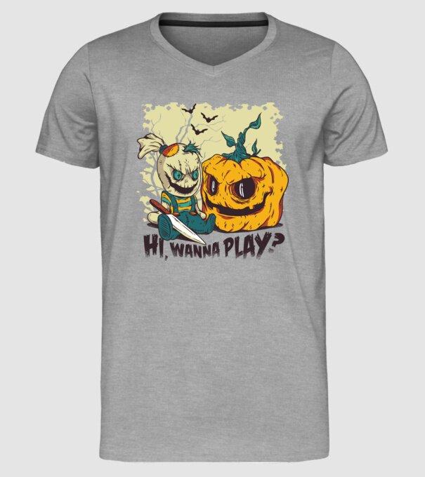 Vrei să te joci? Halloween model gri pe tricou