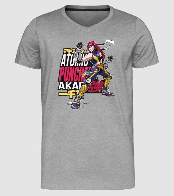 Anime fată Războinic model gri pe tricou
