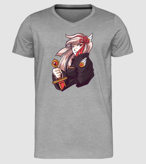 fată Anime cu sabie model gri pe tricou