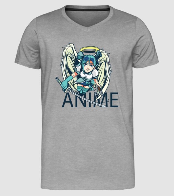 Anime fată cu sabie model gri pe tricou