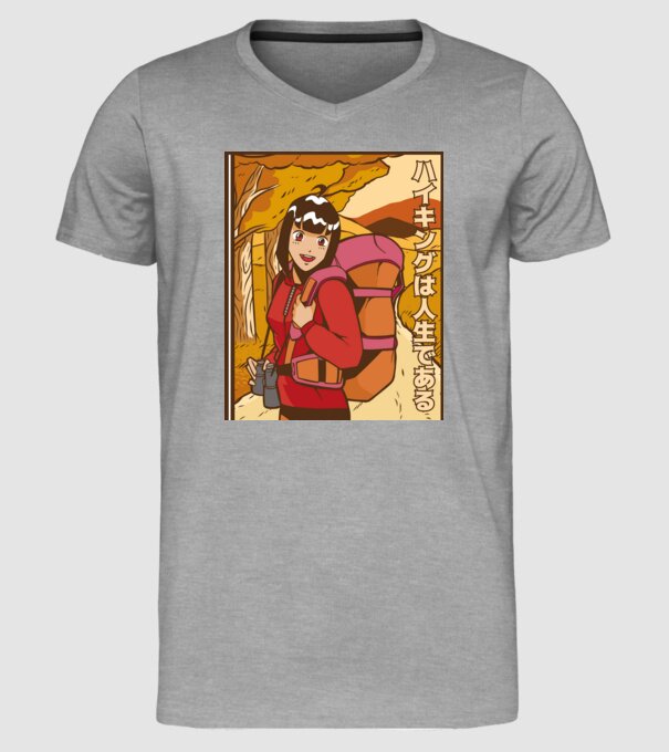 Anime fată Excursionistă model gri pe tricou