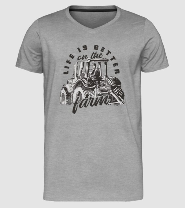 Viața este mai bună la fermă cu tractor model gri pe tricou