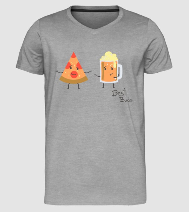 Best Buds - Pizza + Beer model gri pe tricou