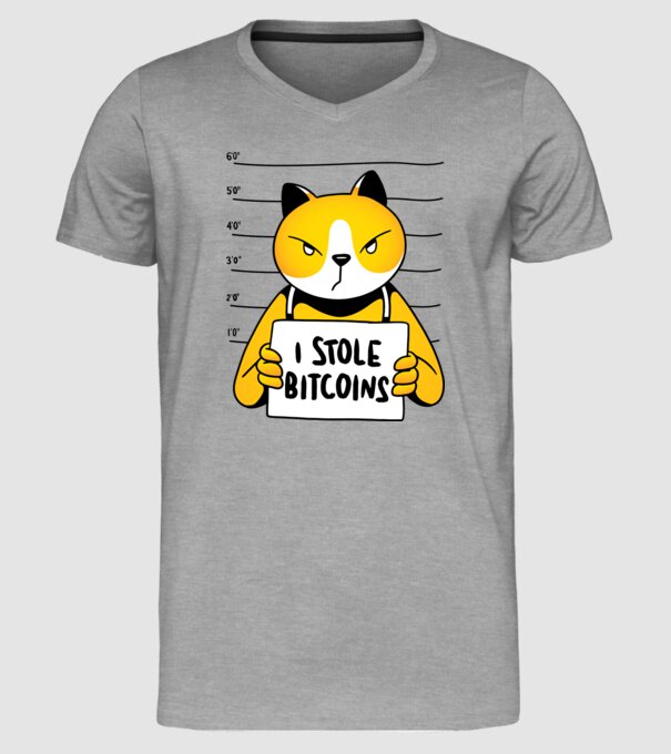 Pisică hoață Bitcoin model gri pe tricou