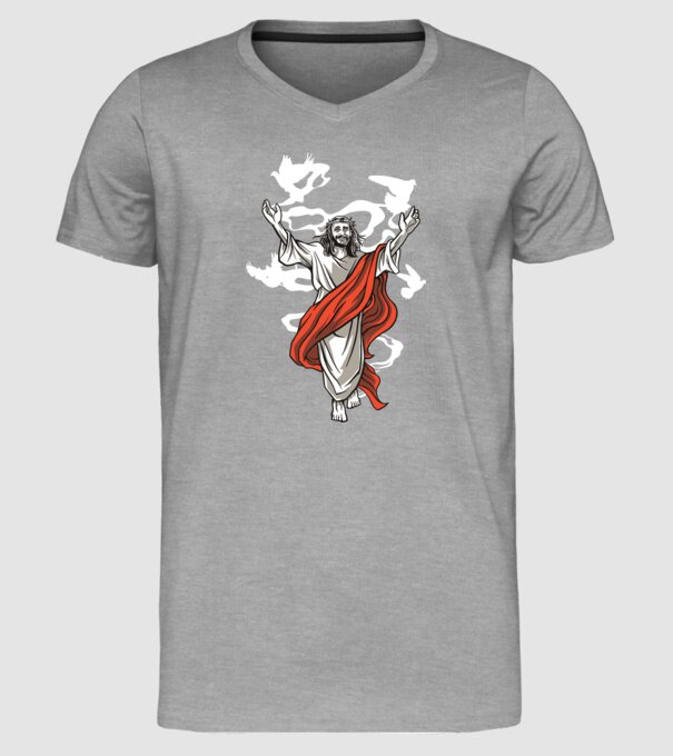 Isus fericit tricou creștin model gri pe tricou
