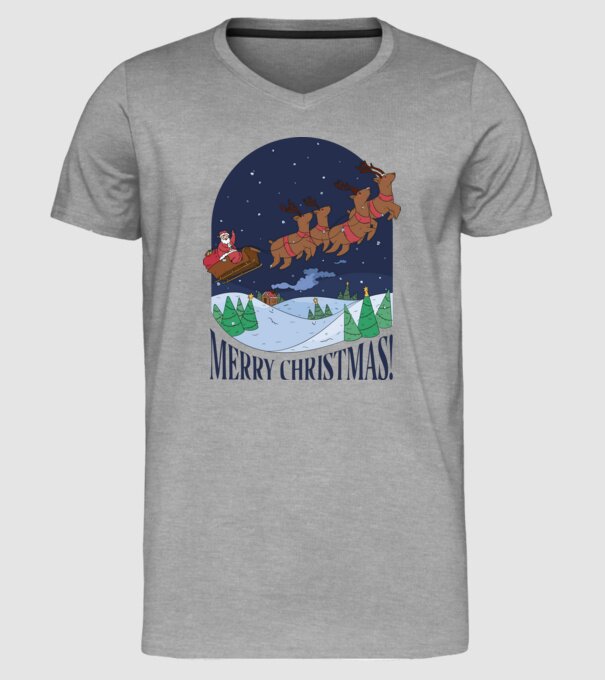 Crăciun Fericit Moș Crăciun cu reni model gri pe tricou