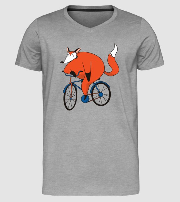 Vulpe cu bicicletă model gri pe tricou