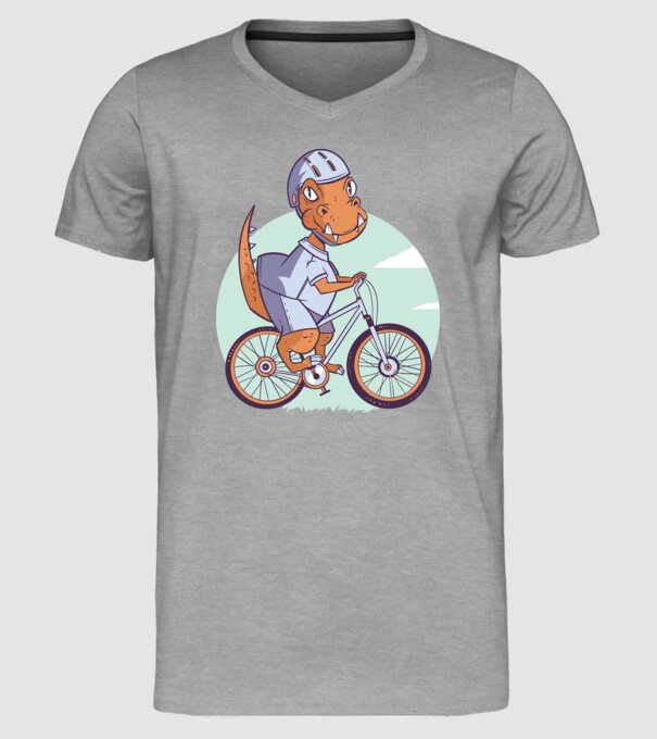 Dinozaur de T-Rex cu bicicletă model gri pe tricou