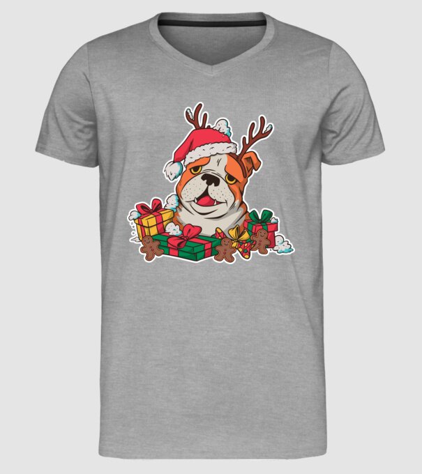 Bulldog de Crăciun model gri pe tricou