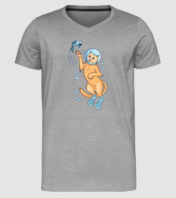 Pisică Scafandru model gri pe tricou