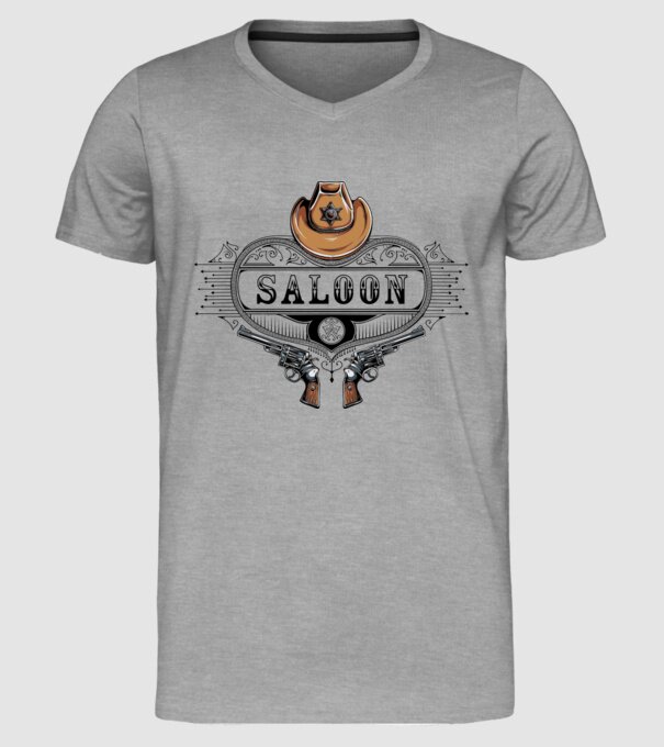 Cowboy saloon western model gri pe tricou