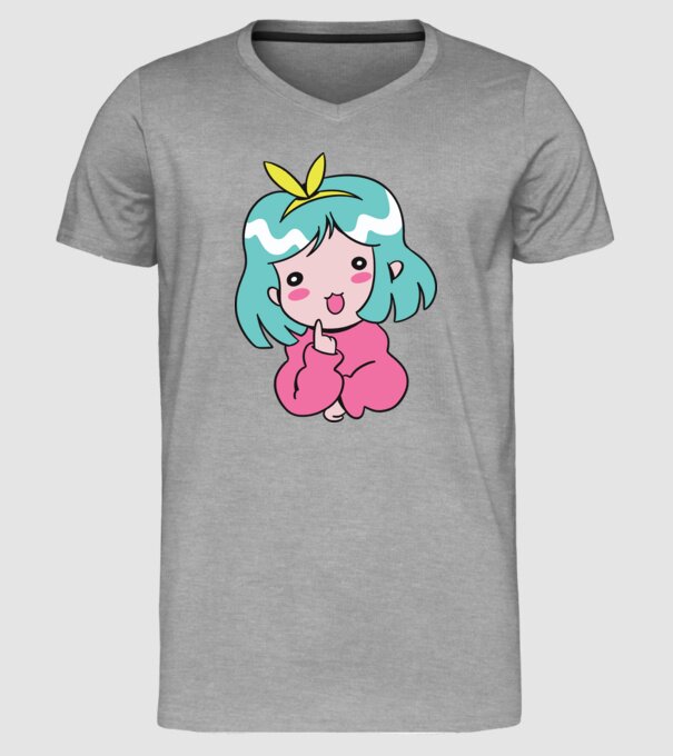 Fetiță drăguță Anime model gri pe tricou