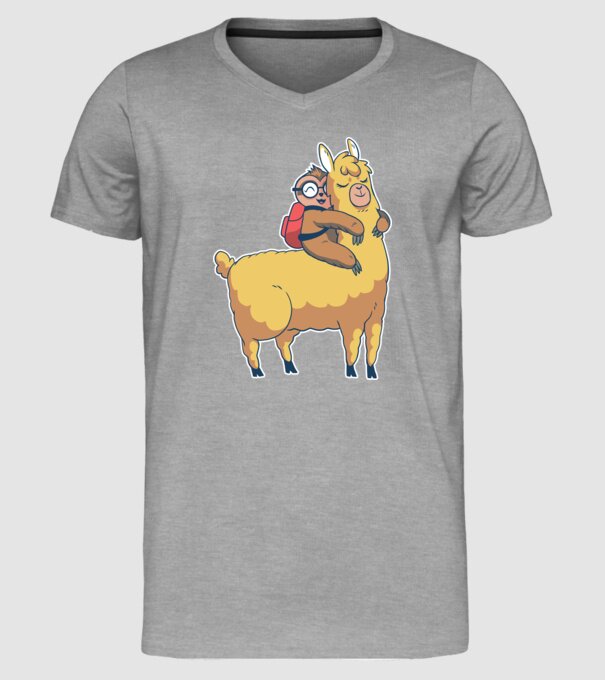 Leneș drăguț cu Lama școlar model gri pe tricou