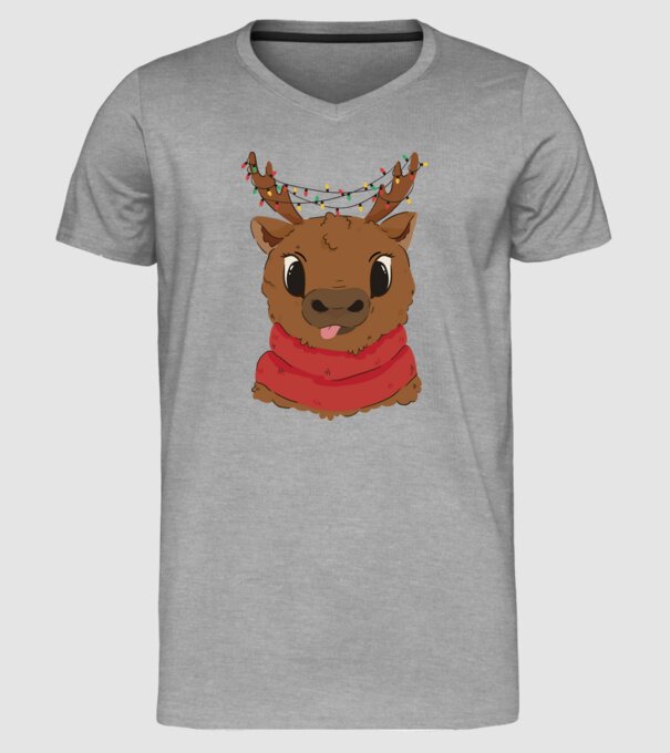 Ren drăguț de Crăciun model gri pe tricou