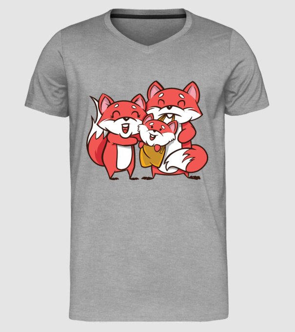 Familie Vulpe drăguță model gri pe tricou